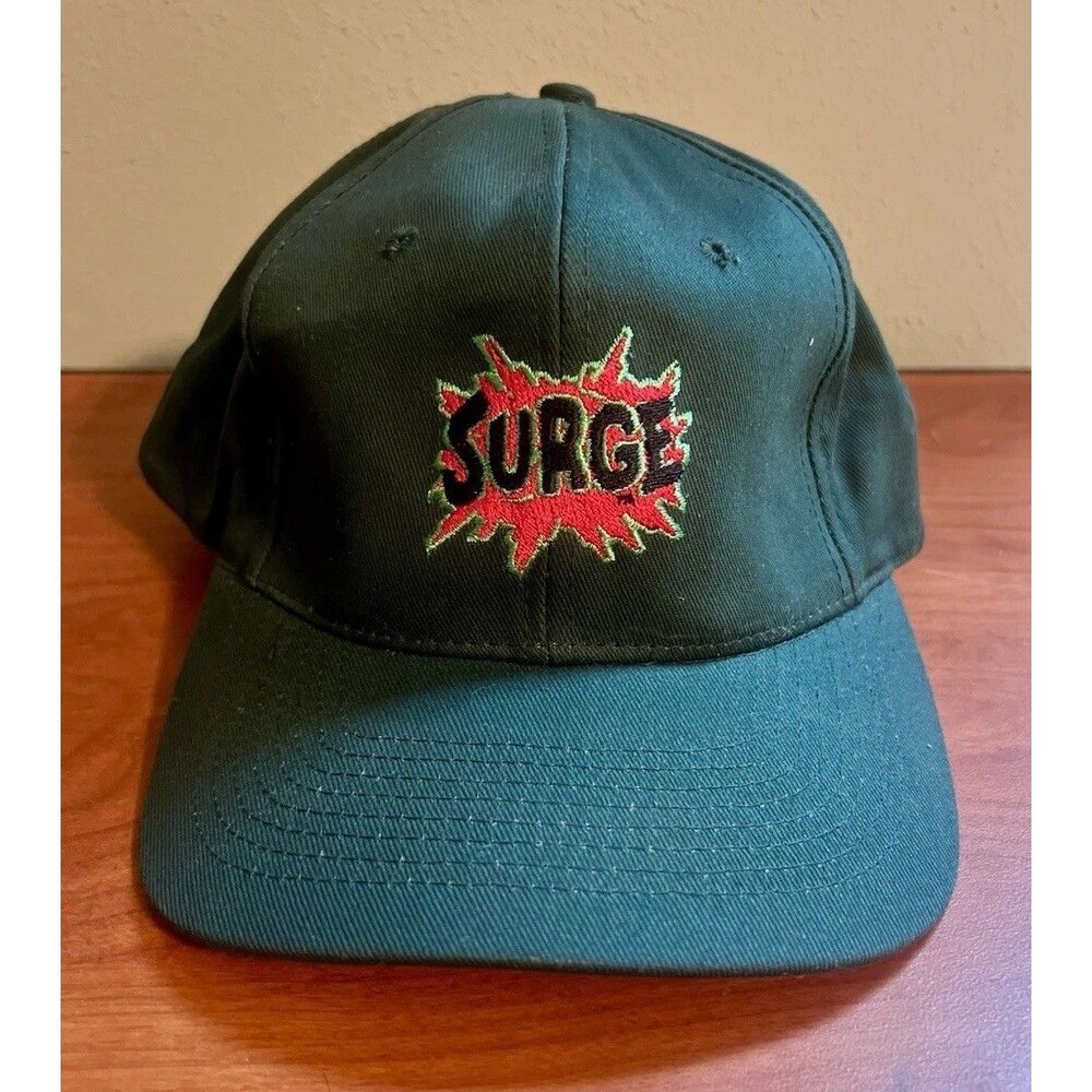 Vintage 90s Surge Soda Snapback Hat KC Caps Green Red Black Embroidered Logo
